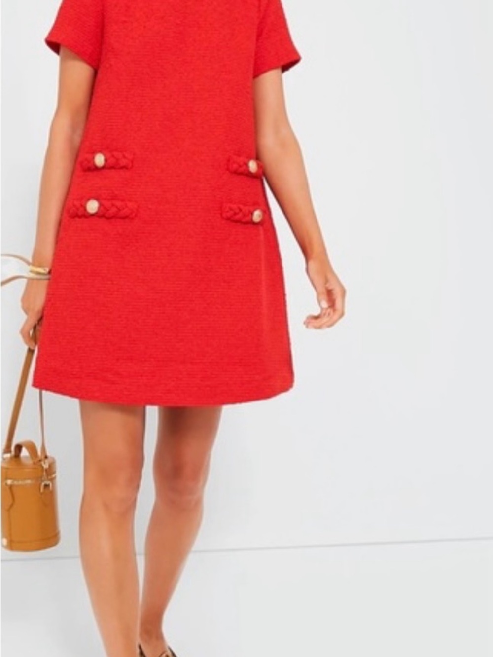 Tuckernuck Red Textured Short-Sleeve Shift Dress with Braided Trim - Picture 4 of 5